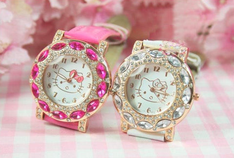 Hello Kitty детски часовник со циркони во бела или розева боја, бесплатна достава