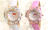 Hello Kitty детски часовник со циркони во бела или розева боја, бесплатна достава